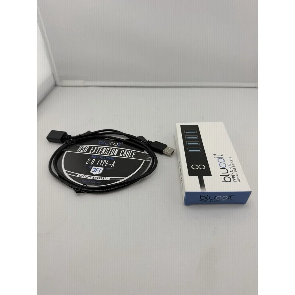 Blucoil Type A Hub with 4x USB 3.0 Ports Black and USB Extension Cable 2.0 TypeA